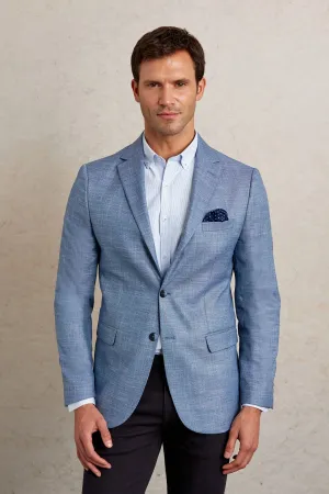 Slim Fit Notch Lapel Patterned Beige Casual Blazer, Blue D.