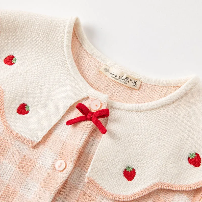 Strawberry Ribbon Girl Pink Plaid Knitted Cardigan