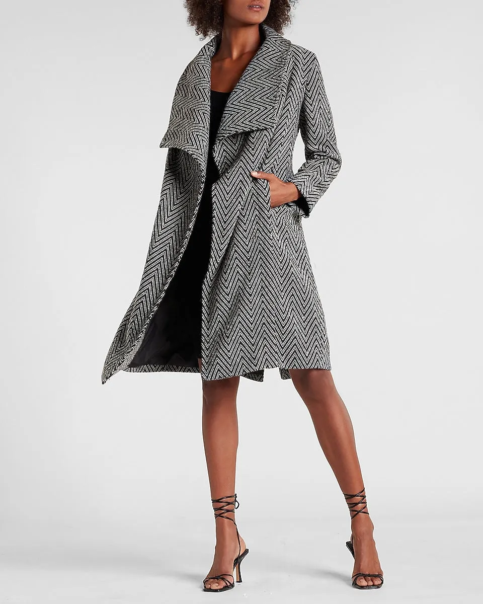 Strong Shoulder Chevron Wedge Coat in Black And White