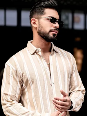 Terry Vertical Stripes Beige Shirt