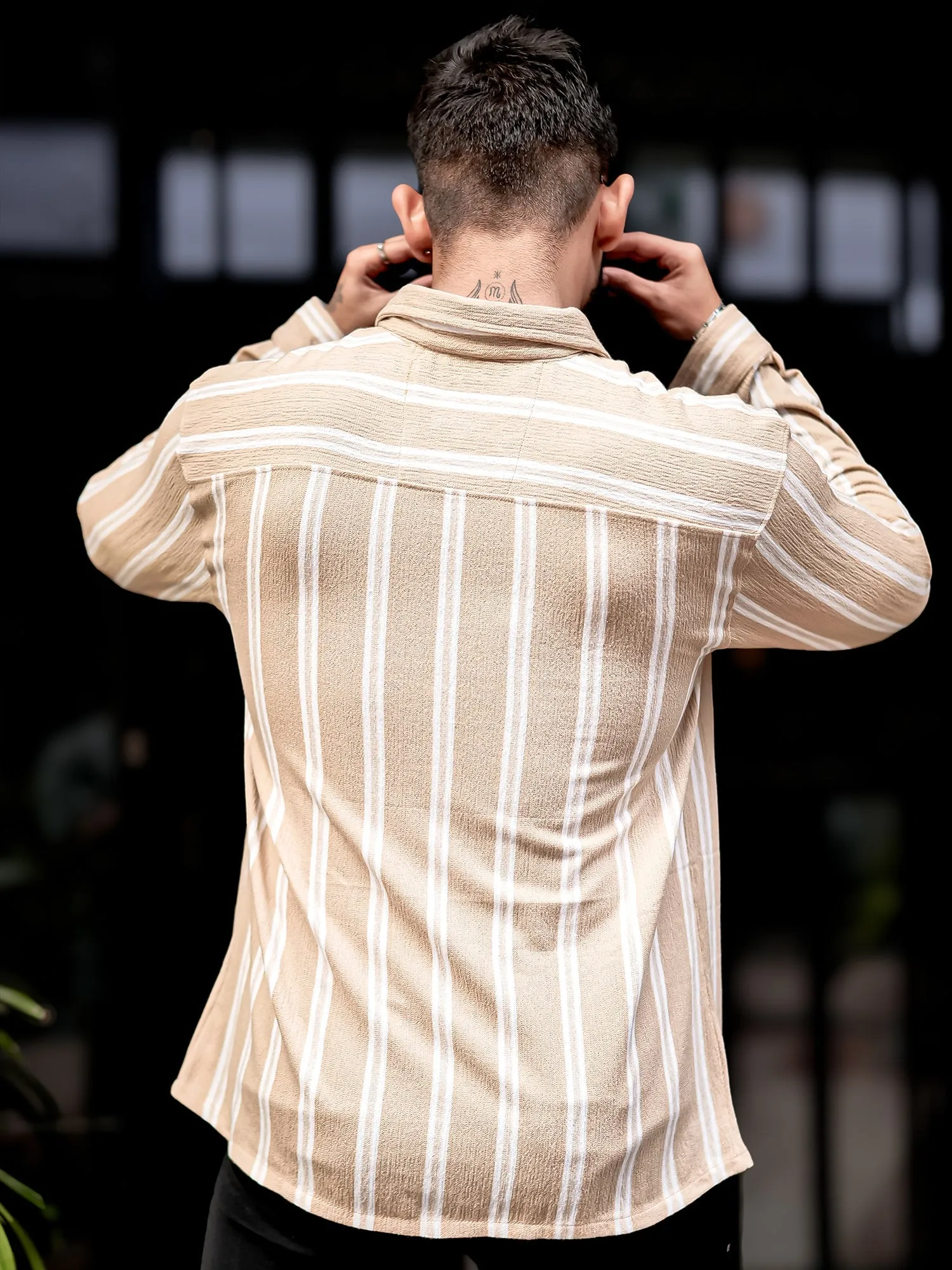 Terry Vertical Stripes Beige Shirt