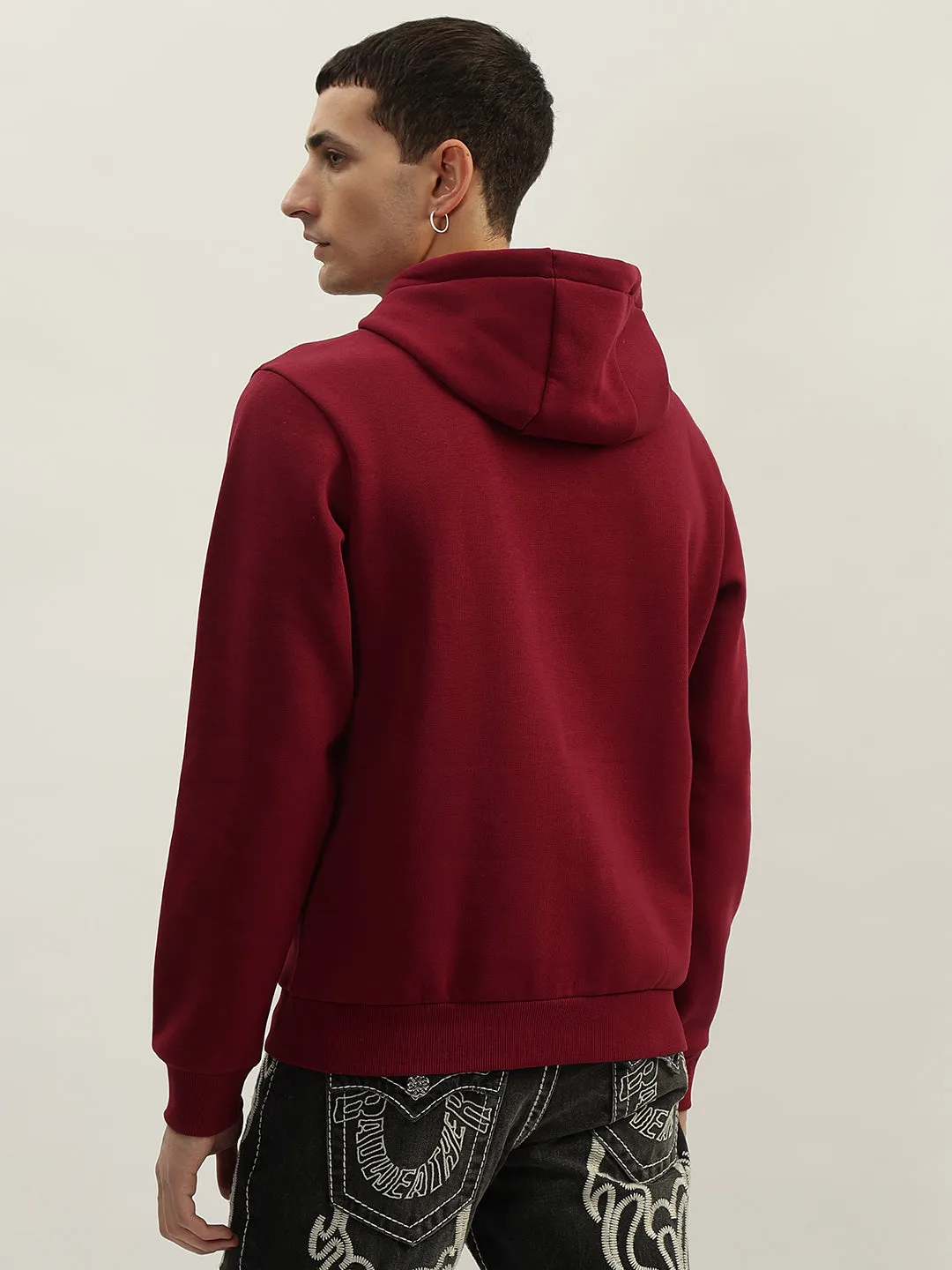 True Religion Men Red Embroidered Hooded Full Sleeves Sweatshirt