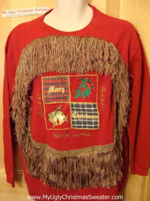 Ugly Christmas Tacky Sweatshirt Crafty Pattern with Massive Fringe (q52)