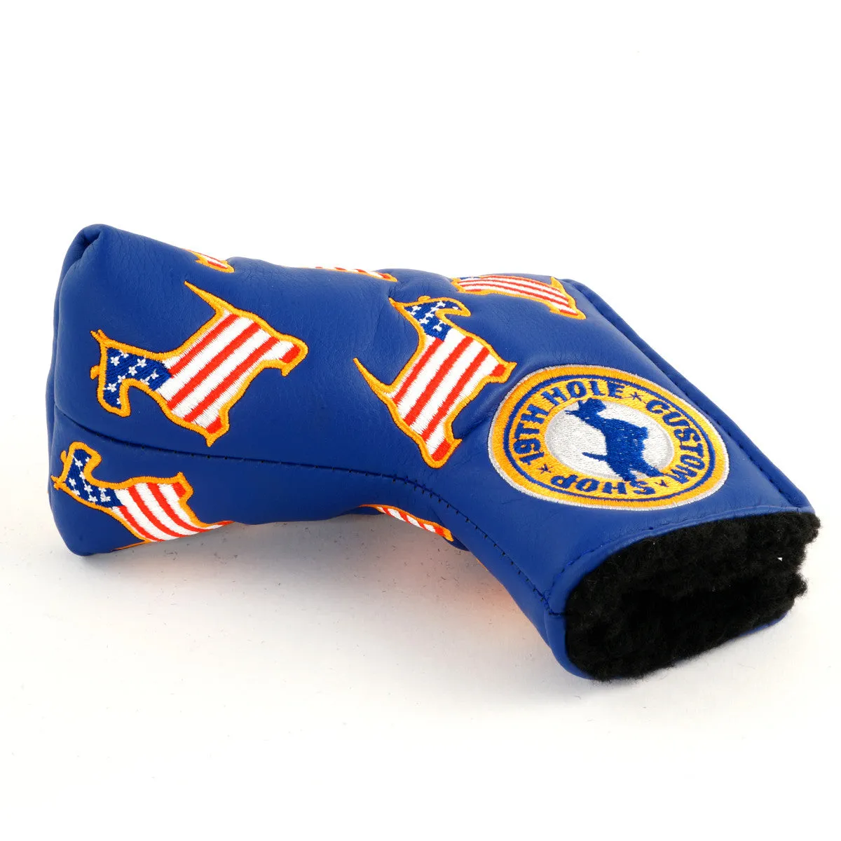 US Flag Dancing Scottie Dog Head Cover for Blade and Midsize Mallet Putter, Blue