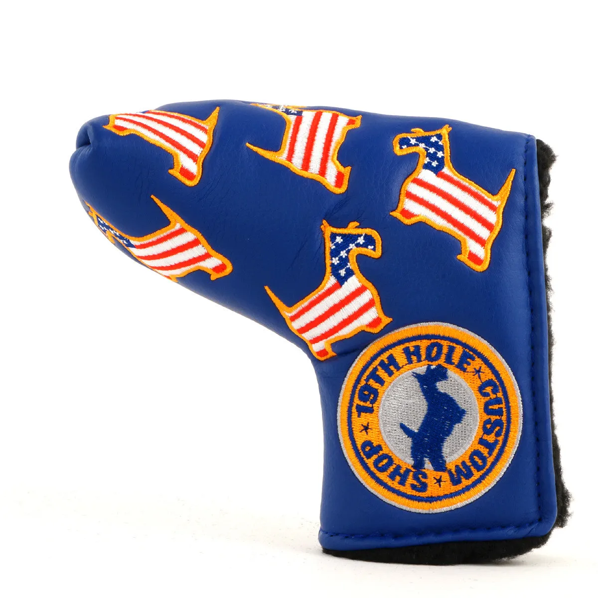 US Flag Dancing Scottie Dog Head Cover for Blade and Midsize Mallet Putter, Blue