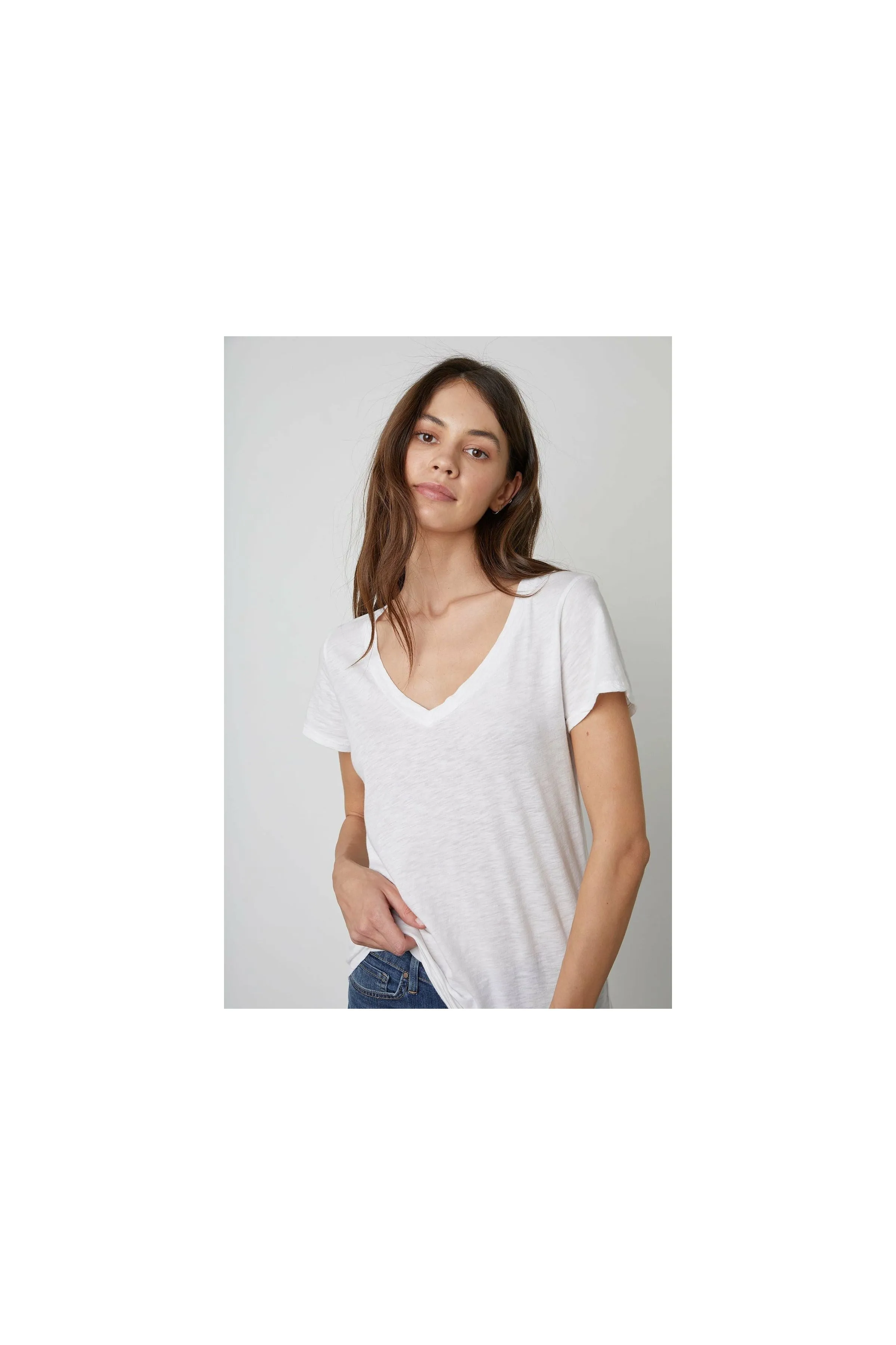 Velvet by Graham & Spencer Lilith Cotton Slub V-Neck Tee | White