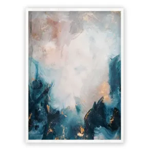 Vertical blue & gold abstract wall art print