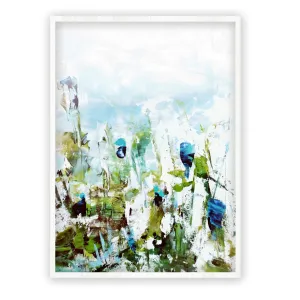 Vertical blue & green abstract floral wall art print