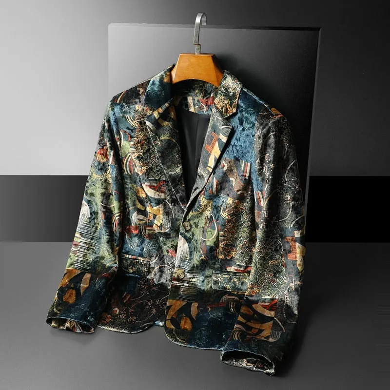 Vintage Geometric Pattern Single Breasted Blazer