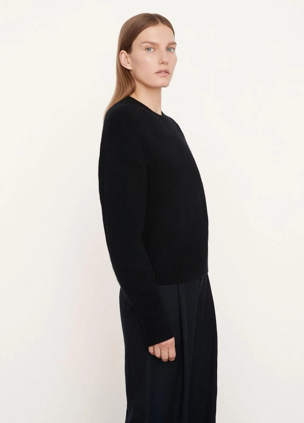 Wide Sleeve Crew Neck Sweater in Black