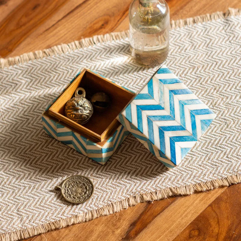 Wooden Storage Box | Chevron Box | Teal & White